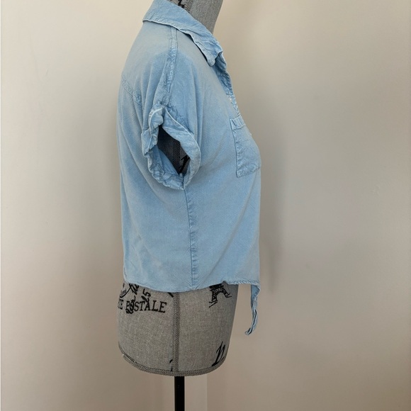 Light Blue Button-Up Women's Blouse - Picture 4 of 7